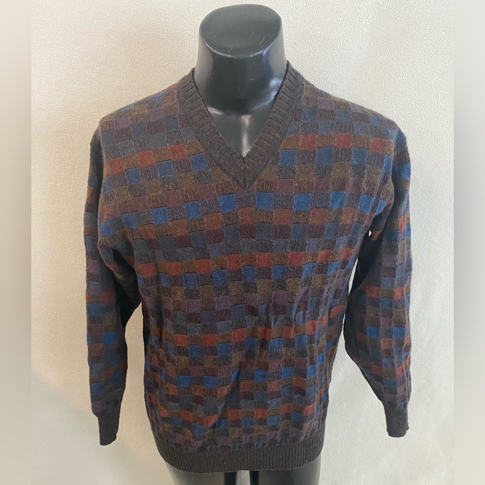 Dalmine Uomo Sweater Men’s XL/44 Made In Italy Multicolor V-Neck Pure New Wool
